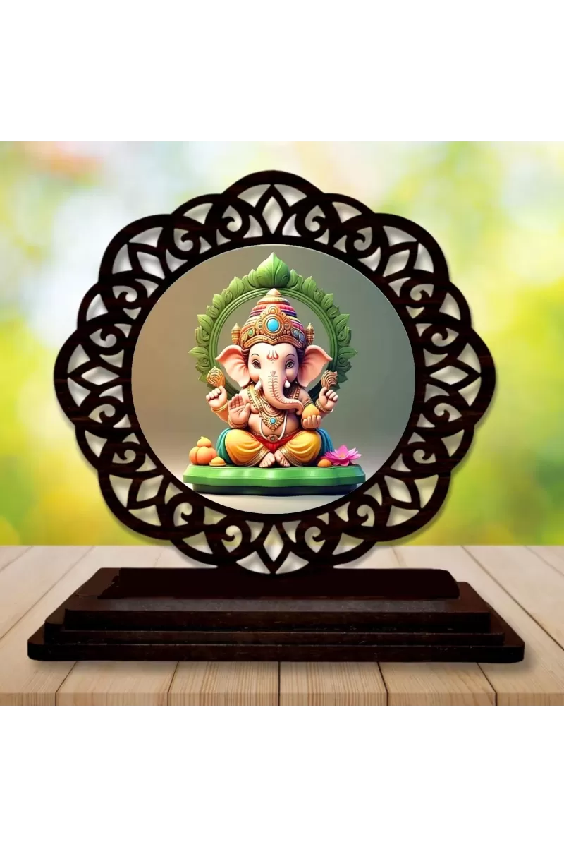 Car Desk/Table Top Lord Ganesha Wooden Photo Stand  3x4 Inches, Compact & Stylish Spiritual Display For Car, Home & Office (Pack Of 1) (F19639)