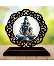 Car Desk/Table Top Lord Shiva Wooden Photo Stand  3x4 Inches, Compact & Stylish Spiritual Display For Car, Home & Office (Pack Of 1) (F19640)