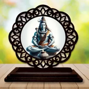 Car Desk/Table Top Lord Shiva Wooden Photo Stand  3x4 Inches, Compact & Stylish Spiritual Display For Car, Home & Office (Pack Of 1) (F19640)
