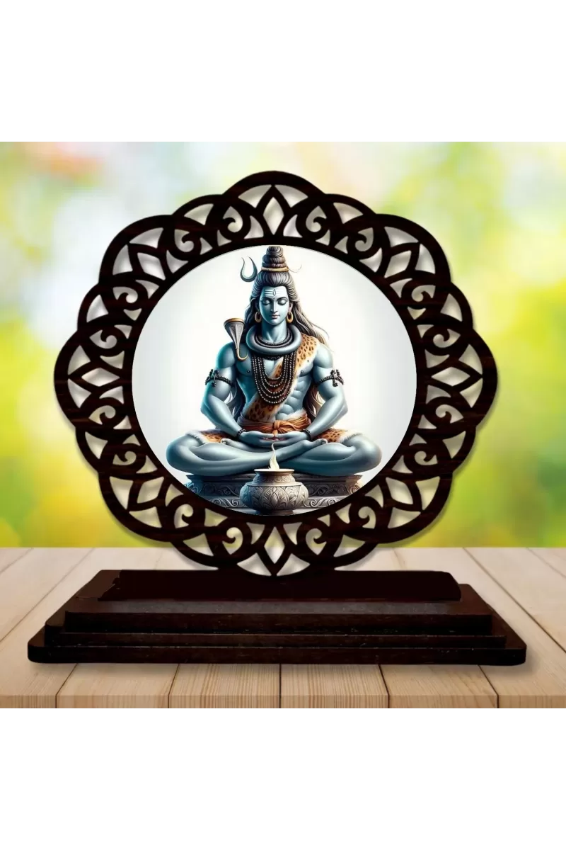 Car Desk/Table Top Lord Shiva Wooden Photo Stand  3x4 Inches, Compact & Stylish Spiritual Display For Car, Home & Office (Pack Of 1) (F19640)