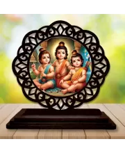 Car Desk/Table Top Rama Lakshmana Bharatha Wooden Photo Stand  3x4 Inches, Compact & Stylish Spiritual Display For Car, Home & Office (Pack Of 1) (F19641)