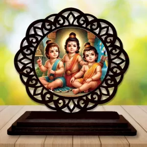 Car Desk/Table Top Rama Lakshmana Bharatha Wooden Photo Stand  3x4 Inches, Compact & Stylish Spiritual Display For Car, Home & Office (Pack Of 1) (F19641)