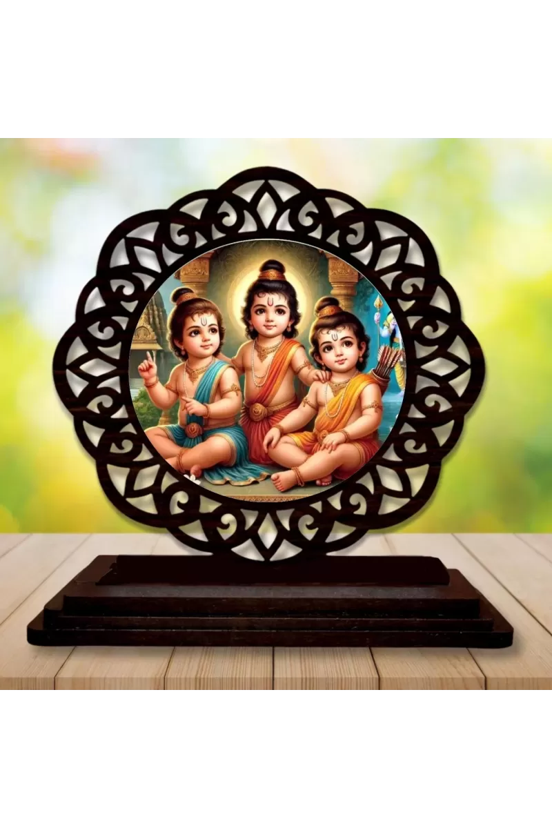 Car Desk/Table Top Rama Lakshmana Bharatha Wooden Photo Stand  3x4 Inches, Compact & Stylish Spiritual Display For Car, Home & Office (Pack Of 1) (F19641)