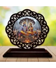 Car Desk/Table Top Lord Vishnu Lakshmi Wooden Photo Stand  3x4 Inches, Compact & Stylish Spiritual Display For Car, Home & Office (Pack Of 1) (F19642)