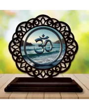 Car Desk/Table Top Om Symbol Wooden Photo Stand  3x4 Inches, Compact & Stylish Spiritual Display For Car, Home & Office (Pack Of 1) (F19644)
