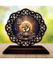 Car Desk/Table Top Om Symbol Wooden Photo Stand  3x4 Inches, Compact & Stylish Spiritual Display For Car, Home & Office (Pack Of 1) (F19645)