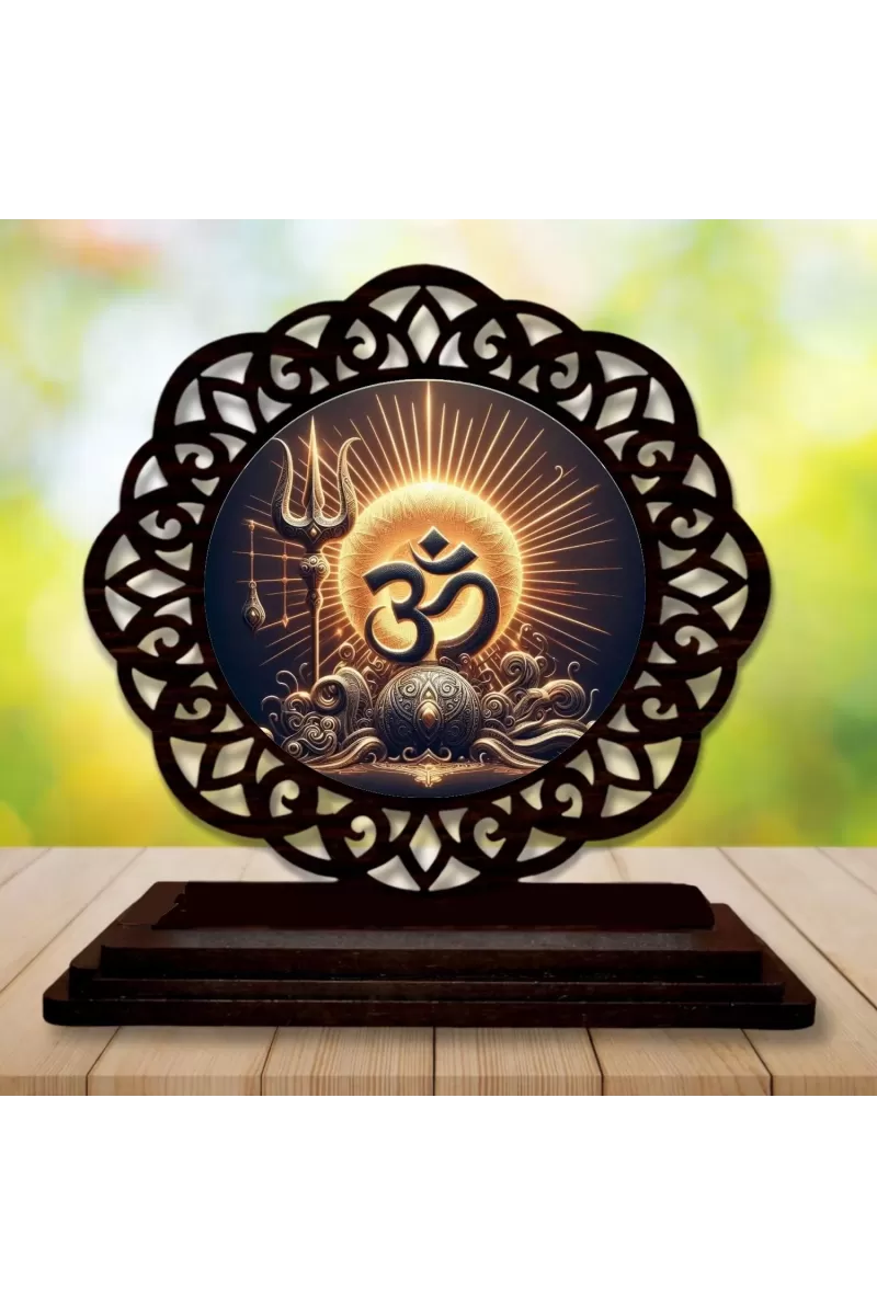 Car Desk/Table Top Om Symbol Wooden Photo Stand  3x4 Inches, Compact & Stylish Spiritual Display For Car, Home & Office (Pack Of 1) (F19645)