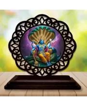 Car Desk/Table Top Lord Vishnu Wooden Photo Stand  3x4 Inches, Compact & Stylish Spiritual Display For Car, Home & Office (Pack Of 1) (F19648)