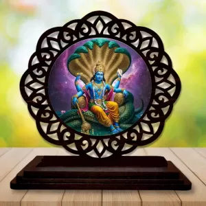 Car Desk/Table Top Lord Vishnu Wooden Photo Stand  3x4 Inches, Compact & Stylish Spiritual Display For Car, Home & Office (Pack Of 1) (F19648)