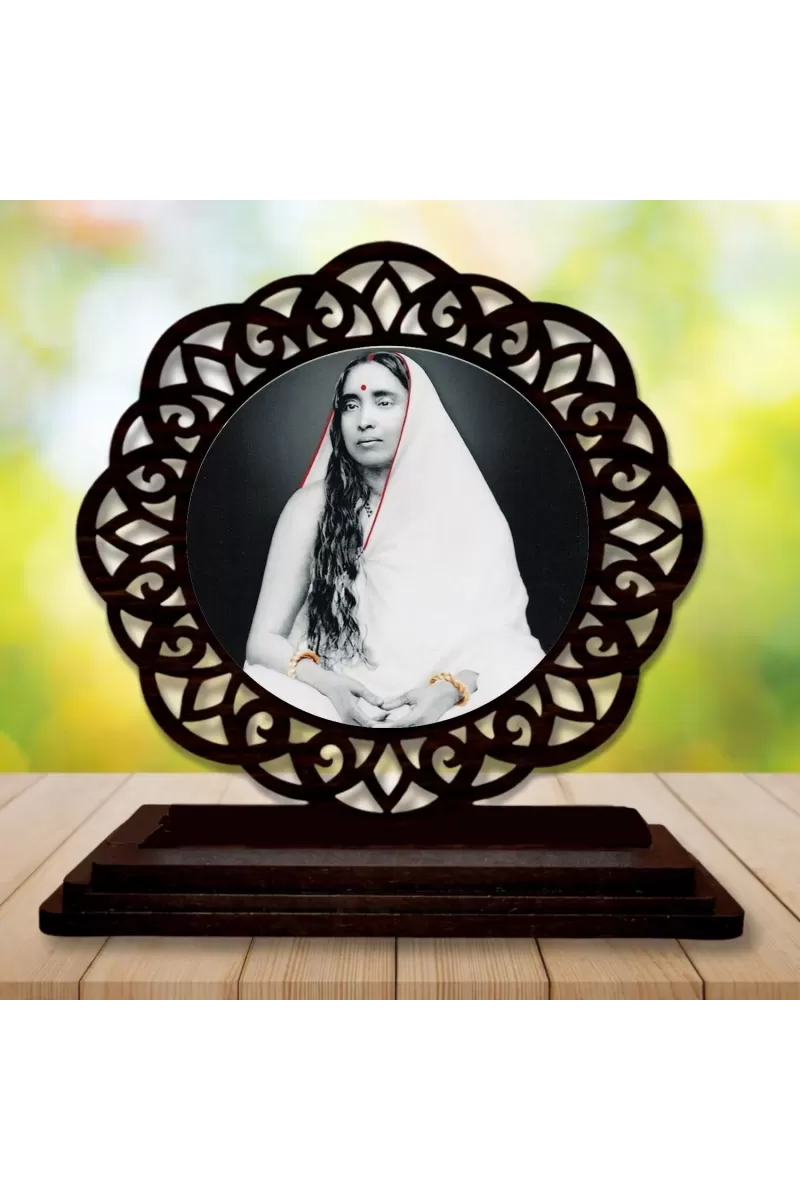 Car Desk/Table Top Sarada Maa Wooden Photo Stand  3x4 Inches, Compact & Stylish Spiritual Display For Car, Home & Office (Pack Of 1) (F19668)