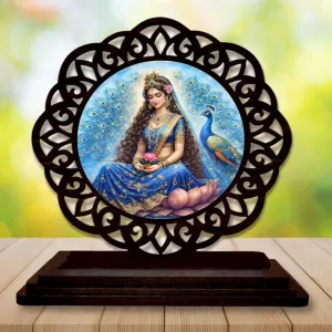 Car Desk/Table Top Beautiful Radha Wooden Photo Stand  3x4 Inches, Compact & Stylish Spiritual Display For Car, Home & Office (Pack Of 1) (F19649)