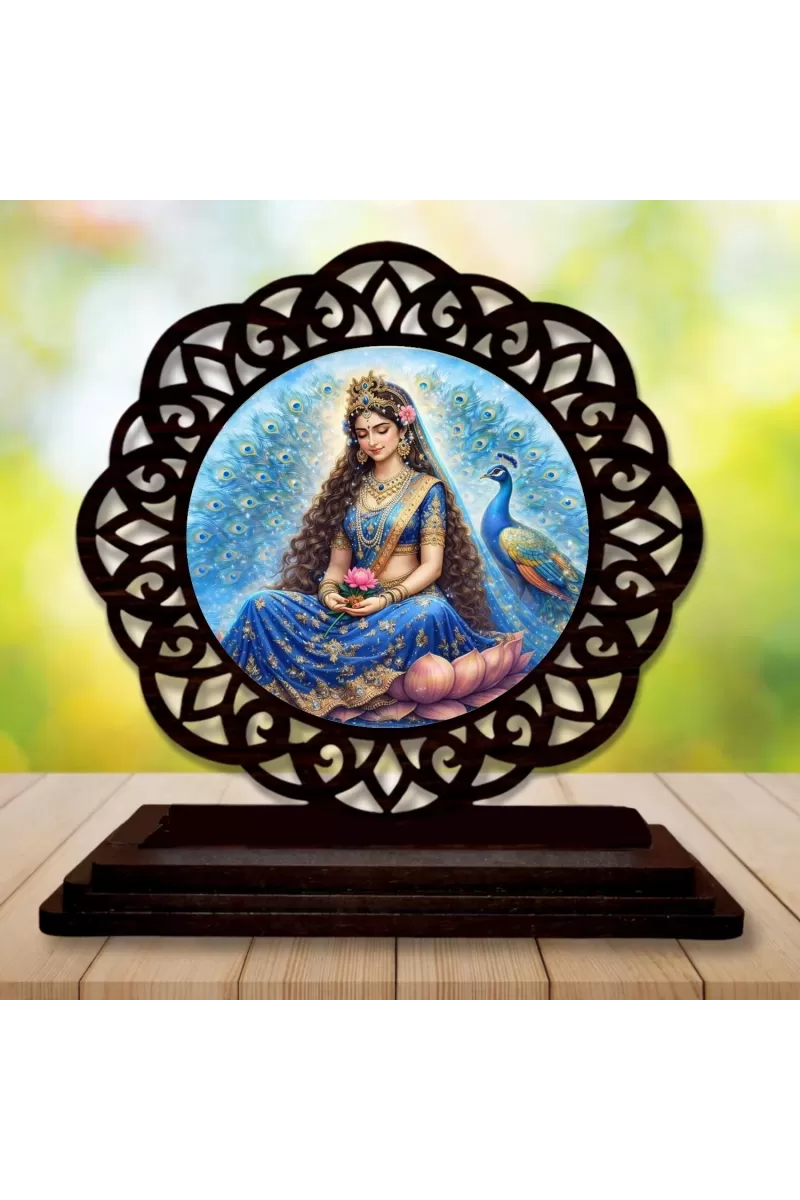 Car Desk/Table Top Beautiful Radha Wooden Photo Stand  3x4 Inches, Compact & Stylish Spiritual Display For Car, Home & Office (Pack Of 1) (F19649)