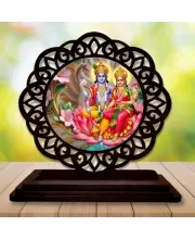 Car Desk/Table Top Lord Vishnu Laskhmi Wooden Photo Stand  3x4 Inches, Compact & Stylish Spiritual Display For Car, Home & Office (Pack Of 1) (F19650)