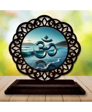 Car Desk/Table Top Om Symbol Wooden Photo Stand  3x4 Inches, Compact & Stylish Spiritual Display For Car, Home & Office (Pack Of 1) (F19652)