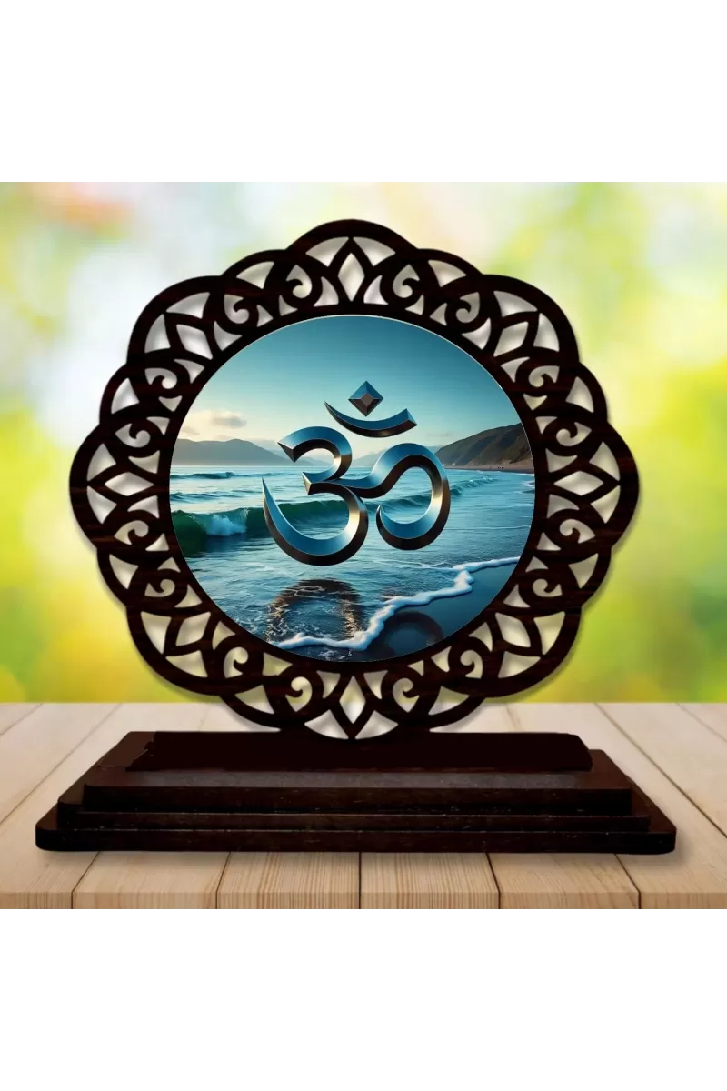 Car Desk/Table Top Om Symbol Wooden Photo Stand  3x4 Inches, Compact & Stylish Spiritual Display For Car, Home & Office (Pack Of 1) (F19652)
