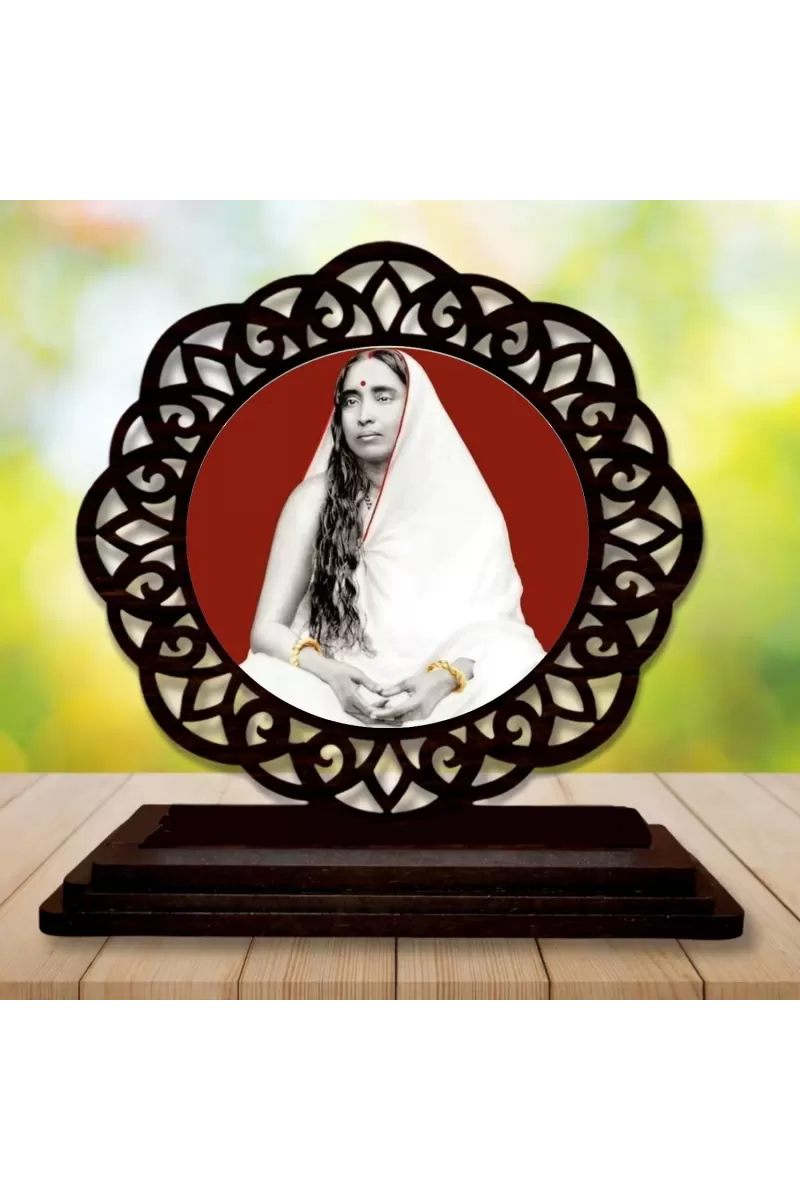 Car Desk/Table Top Saradha Maa Wooden Photo Stand  3x4 Inches, Compact & Stylish Spiritual Display For Car, Home & Office (Pack Of 1) (F19654)