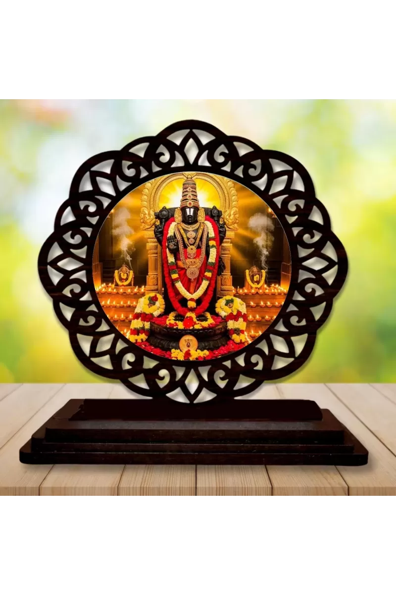 Car Desk/Table Top Lord Balaji Wooden Photo Stand  3x4 Inches, Compact & Stylish Spiritual Display For Car, Home & Office (Pack Of 1) (F19657)