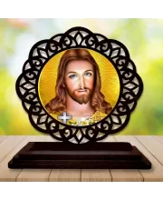 Car Desk/Table Top Lord Jesus Wooden Photo Stand  3x4 Inches, Compact & Stylish Spiritual Display For Car, Home & Office (Pack Of 1) (F19658)