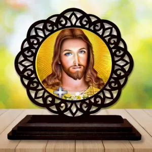 Car Desk/Table Top Lord Jesus Wooden Photo Stand  3x4 Inches, Compact & Stylish Spiritual Display For Car, Home & Office (Pack Of 1) (F19658)