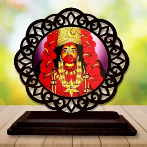 Car Desk/Table Top Goddess Kali Wooden Photo Stand  3x4 Inches, Compact & Stylish Spiritual Display For Car, Home & Office (Pack Of 1) (F19659)