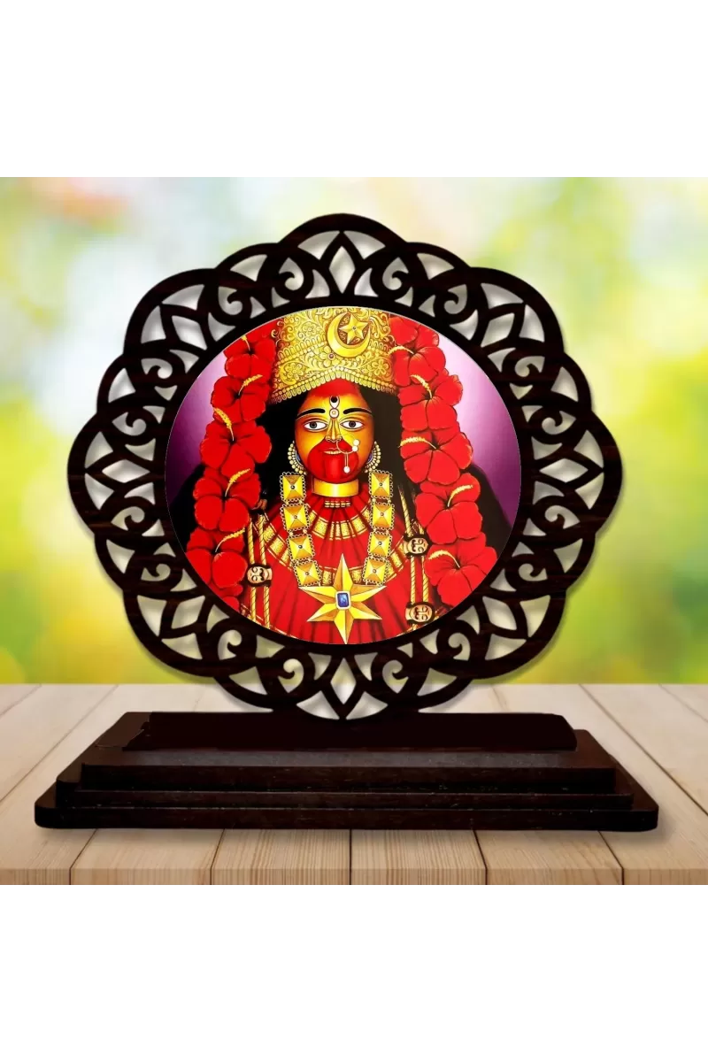 Car Desk/Table Top Goddess Kali Wooden Photo Stand  3x4 Inches, Compact & Stylish Spiritual Display For Car, Home & Office (Pack Of 1) (F19659)