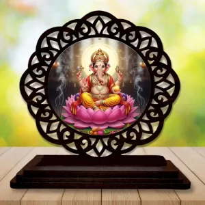 Car Desk/Table Top Lord Ganesha Wooden Photo Stand  3x4 Inches, Compact & Stylish Spiritual Display For Car, Home & Office (Pack Of 1) (F19660)