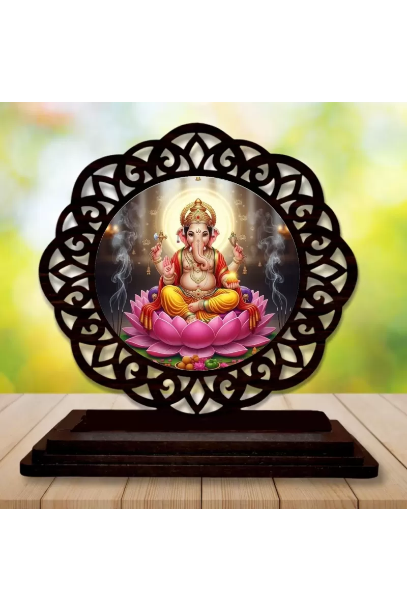 Car Desk/Table Top Lord Ganesha Wooden Photo Stand  3x4 Inches, Compact & Stylish Spiritual Display For Car, Home & Office (Pack Of 1) (F19660)
