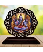 Car Desk/Table Top Lord Shiva Wooden Photo Stand  3x4 Inches, Compact & Stylish Spiritual Display For Car, Home & Office (Pack Of 1) (F19661)