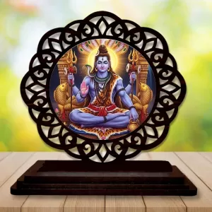 Car Desk/Table Top Lord Shiva Wooden Photo Stand  3x4 Inches, Compact & Stylish Spiritual Display For Car, Home & Office (Pack Of 1) (F19661)