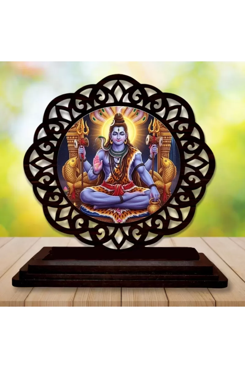 Car Desk/Table Top Lord Shiva Wooden Photo Stand  3x4 Inches, Compact & Stylish Spiritual Display For Car, Home & Office (Pack Of 1) (F19661)