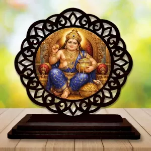 Car Desk/Table Top Lord Kubera Wooden Photo Stand  3x4 Inches, Compact & Stylish Spiritual Display For Car, Home & Office (Pack Of 1) (F19662)