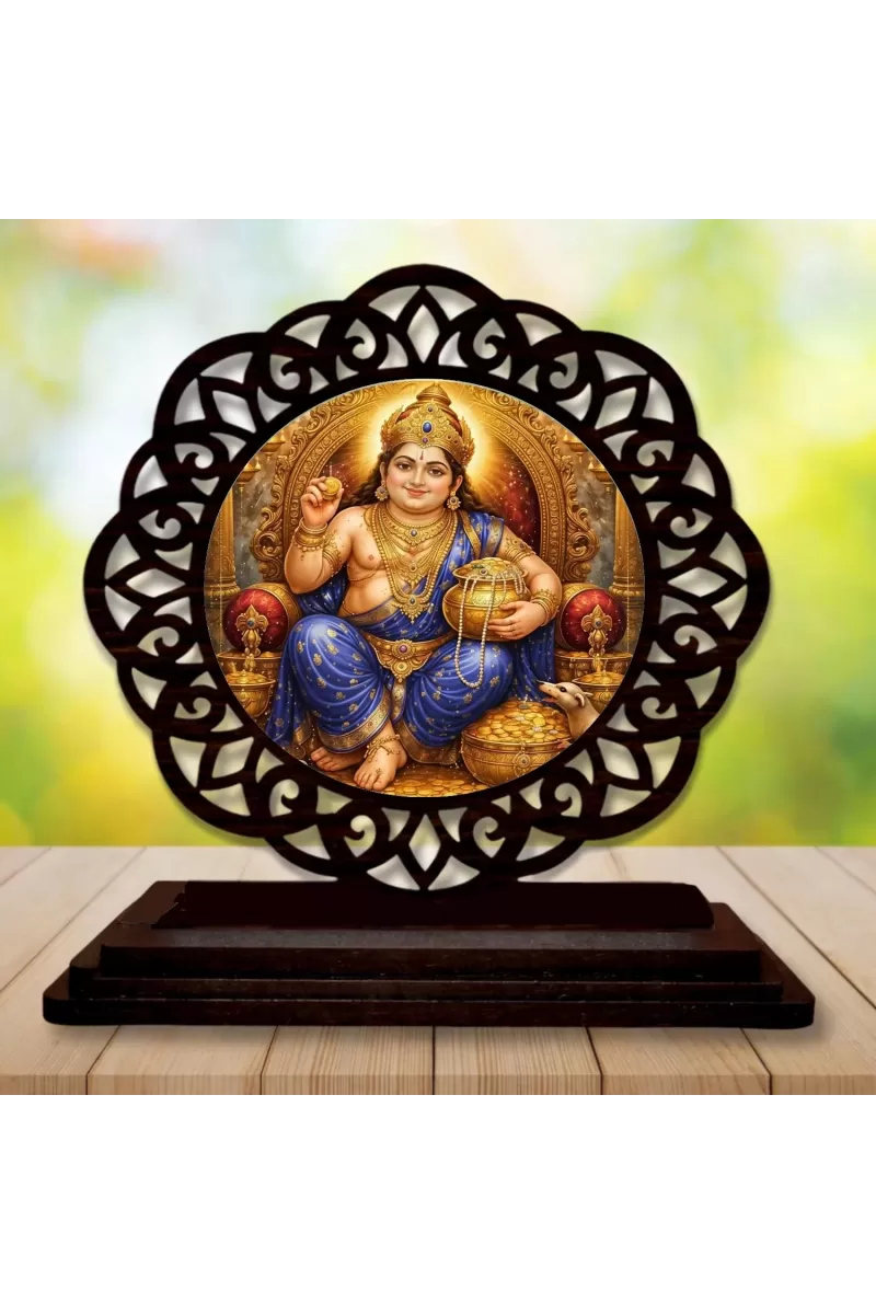 Car Desk/Table Top Lord Kubera Wooden Photo Stand  3x4 Inches, Compact & Stylish Spiritual Display For Car, Home & Office (Pack Of 1) (F19662)