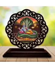 Car Desk/Table Top Lord Vishnu Wooden Photo Stand  3x4 Inches, Compact & Stylish Spiritual Display For Car, Home & Office (Pack Of 1) (F19663)