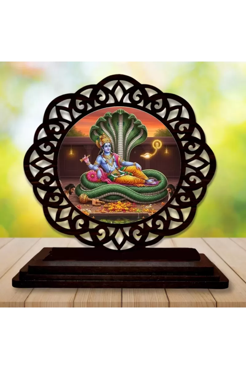 Car Desk/Table Top Lord Vishnu Wooden Photo Stand  3x4 Inches, Compact & Stylish Spiritual Display For Car, Home & Office (Pack Of 1) (F19663)