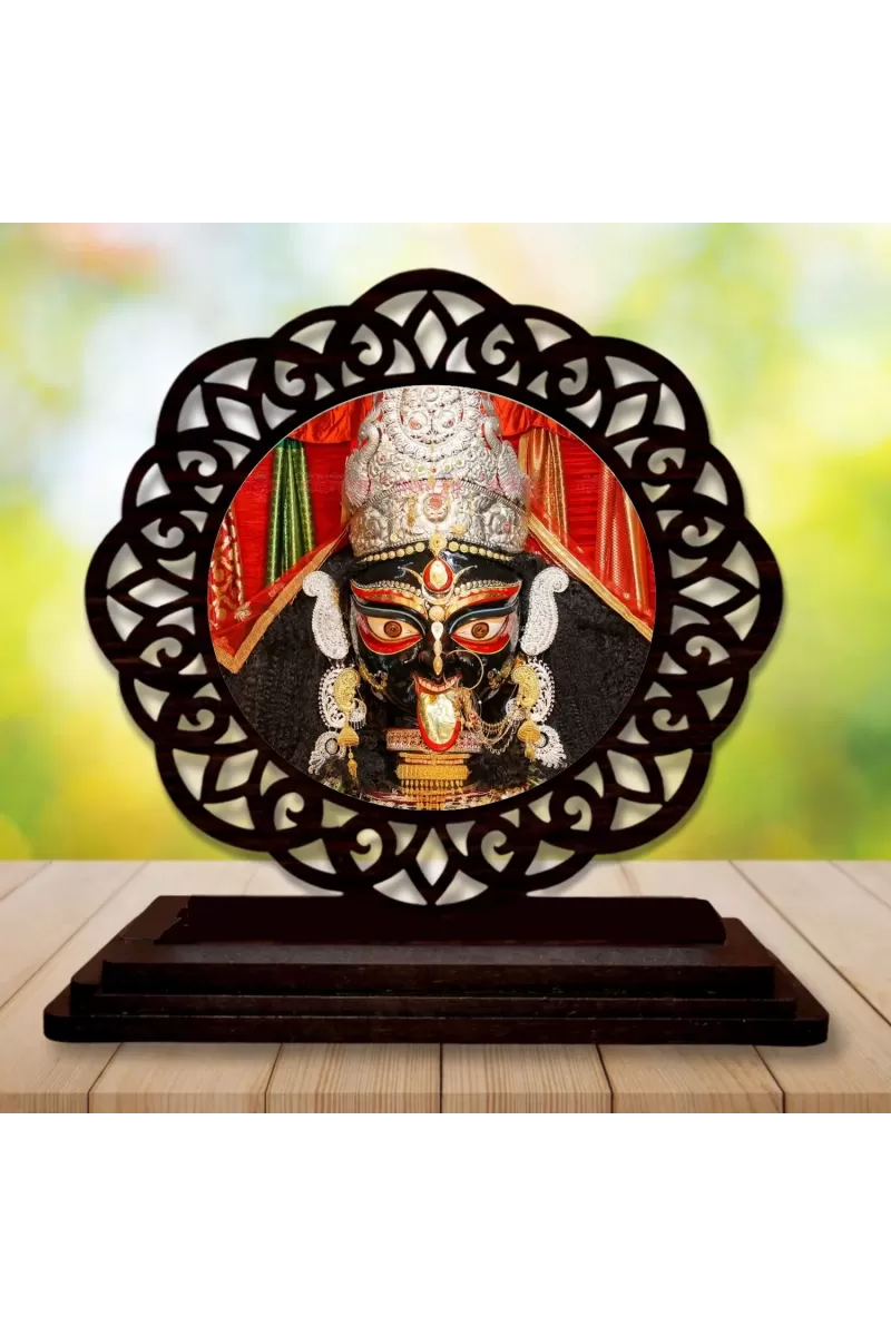 Car Desk/Table Top Goddess Kali Wooden Photo Stand  3x4 Inches, Compact & Stylish Spiritual Display For Car, Home & Office (Pack Of 1) (F19665)