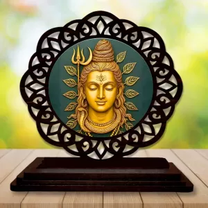 Car Desk/Table Top Lord Shiva Wooden Photo Stand  3x4 Inches, Compact & Stylish Spiritual Display For Car, Home & Office (Pack Of 1) (F19667)