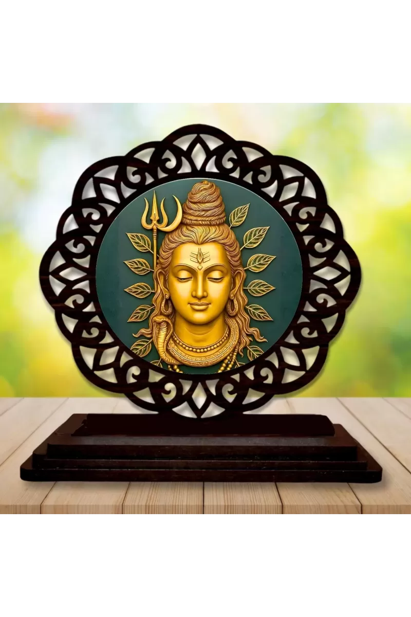 Car Desk/Table Top Lord Shiva Wooden Photo Stand  3x4 Inches, Compact & Stylish Spiritual Display For Car, Home & Office (Pack Of 1) (F19667)