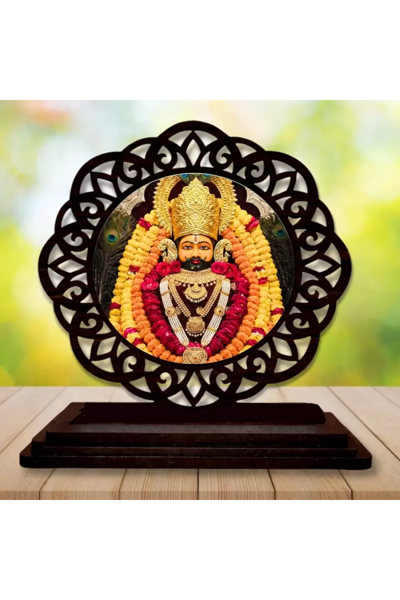 Car Desk/Table Top Khatu Shyam Baba Wooden Photo Stand  3x4 Inches, Compact & Stylish Spiritual Display For Car, Home & Office (Pack Of 1) (F19672)