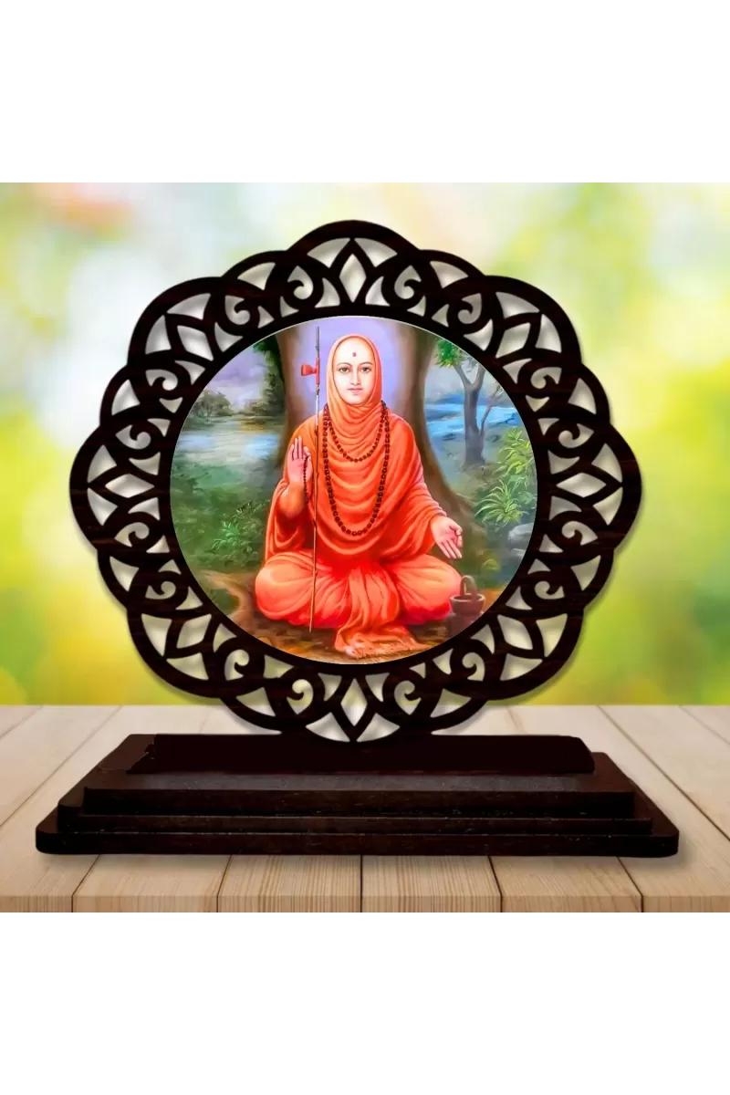 Car Desk/Table Top Narasimha Saraswati Wooden Photo Stand  3x4 Inches, Compact & Stylish Spiritual Display For Car, Home & Office (Pack Of 1) (F19673)