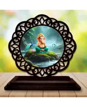 Car Desk/Table Top Lord Ganesha Wooden Photo Stand  3x4 Inches, Compact & Stylish Spiritual Display For Car, Home & Office (Pack Of 1) (F19674)