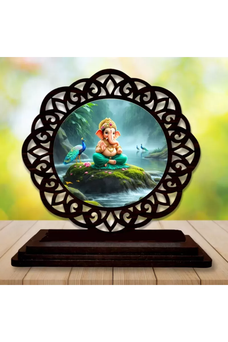 Car Desk/Table Top Lord Ganesha Wooden Photo Stand  3x4 Inches, Compact & Stylish Spiritual Display For Car, Home & Office (Pack Of 1) (F19674)