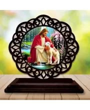 Car Desk/Table Top Lord Jesus Wooden Photo Stand  3x4 Inches, Compact & Stylish Spiritual Display For Car, Home & Office (Pack Of 1) (F19675)