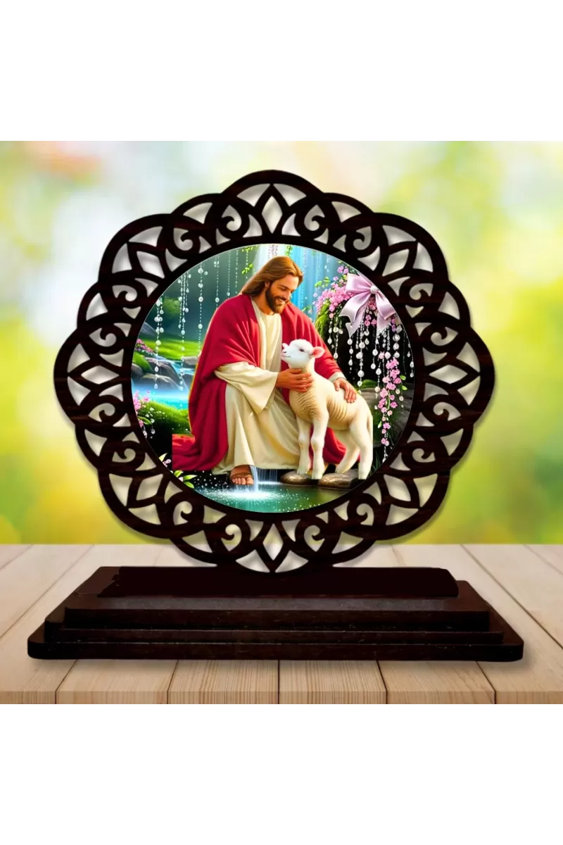 Car Desk/Table Top Lord Jesus Wooden Photo Stand  3x4 Inches, Compact & Stylish Spiritual Display For Car, Home & Office (Pack Of 1) (F19675)