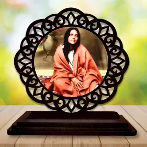 Car Desk/Table Top Sarada Maa Wooden Photo Stand  3x4 Inches, Compact & Stylish Spiritual Display For Car, Home & Office (Pack Of 1) (F19679)