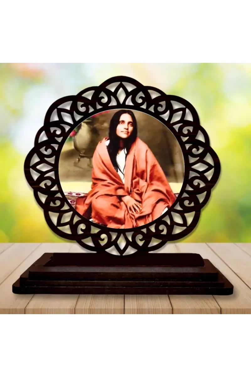 Car Desk/Table Top Sarada Maa Wooden Photo Stand  3x4 Inches, Compact & Stylish Spiritual Display For Car, Home & Office (Pack Of 1) (F19679)