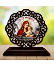 Car Desk/Table Top Lord Jesus And Merry Wooden Photo Stand  3x4 Inches, Compact & Stylish Spiritual Display For Car, Home & Office (Pack Of 1) (F19681)