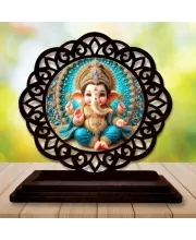Car Desk/Table Top Lord Gansha Wooden Photo Stand  3x4 Inches, Compact & Stylish Spiritual Display For Car, Home & Office (Pack Of 1) (F19682)