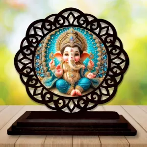 Car Desk/Table Top Lord Gansha Wooden Photo Stand  3x4 Inches, Compact & Stylish Spiritual Display For Car, Home & Office (Pack Of 1) (F19682)