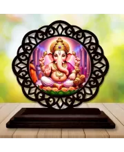 Car Desk/Table Top  Lord Gansha Wooden Photo Stand  3x4 Inches, Compact & Stylish Spiritual Display For Car, Home & Office (Pack Of 1) (F19683)