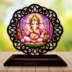 Car Desk/Table Top  Lord Gansha Wooden Photo Stand  3x4 Inches, Compact & Stylish Spiritual Display For Car, Home & Office (Pack Of 1) (F19683)
